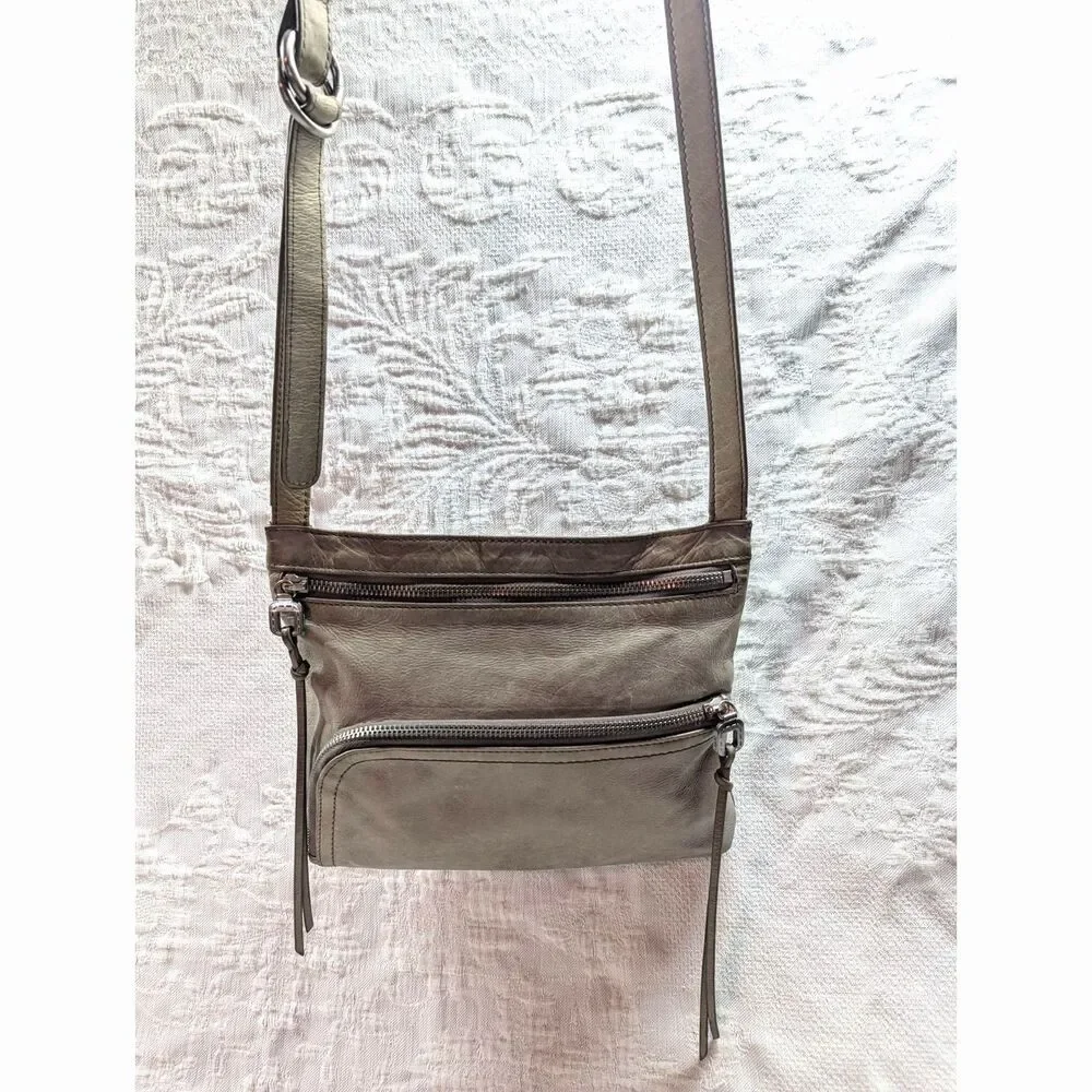 HOBO Cassie Gray Crossbody Bag with Front Zip Pockets - Orange Theme Inside